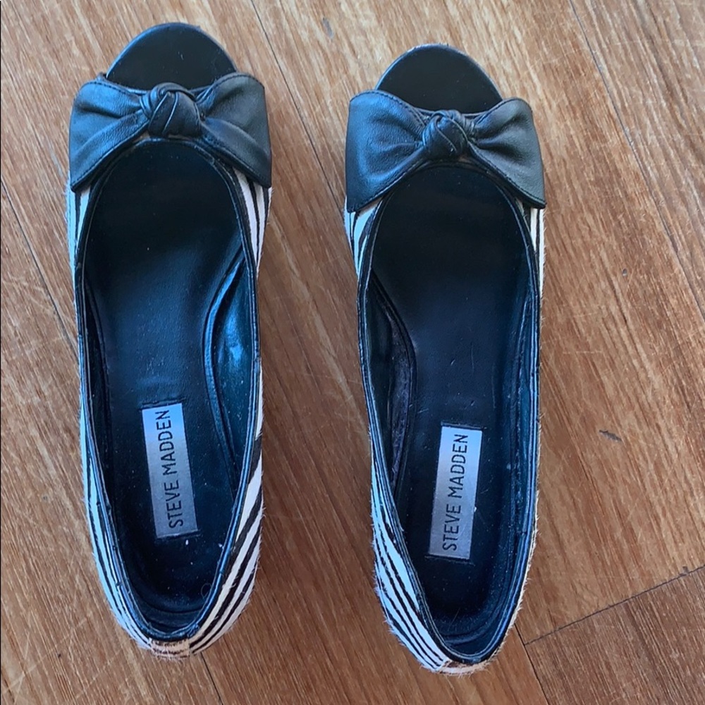 Steve Madden Black and White Zebra Wedge Flats with Bow